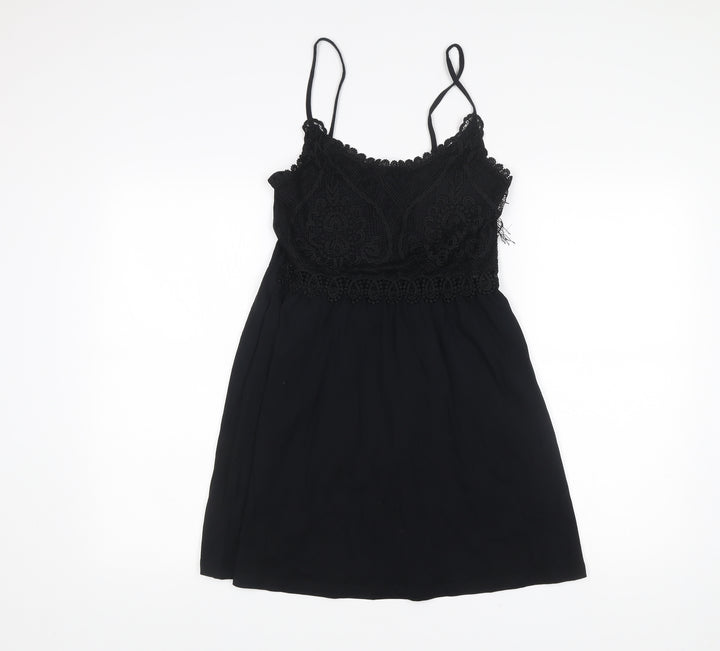 Topshop Women’s Black Size 10 Slip Dress Lace Trim Sleeveless Short