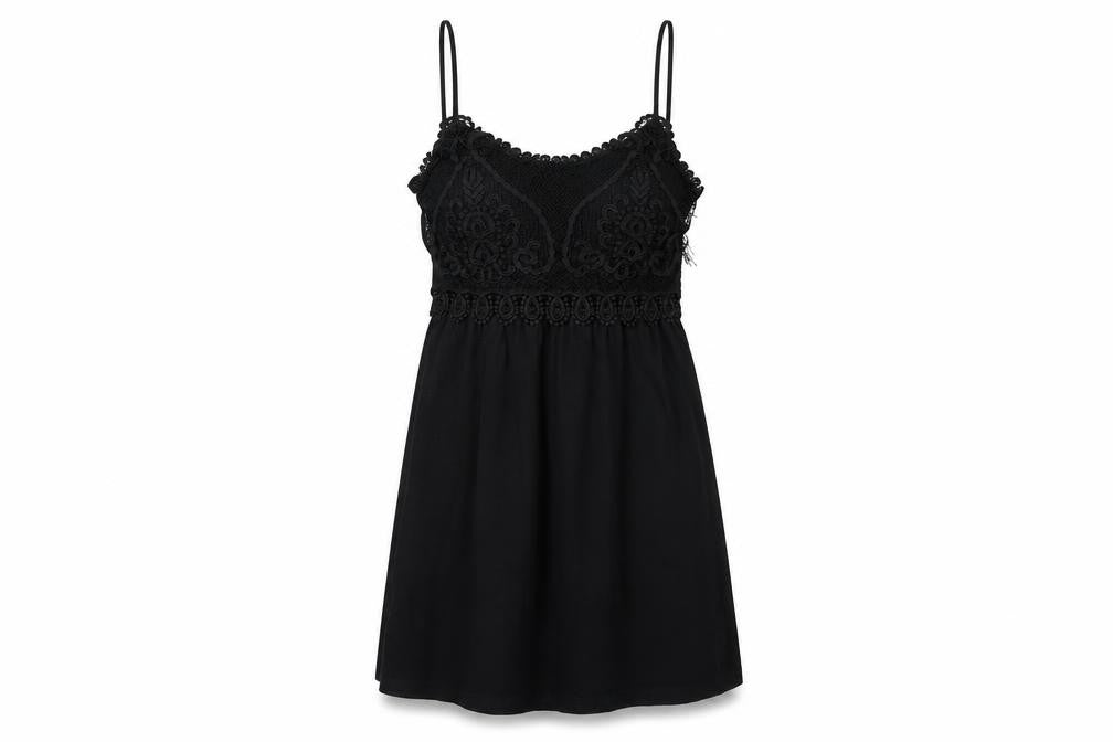Topshop Women’s Black Size 10 Slip Dress Lace Trim Sleeveless Short