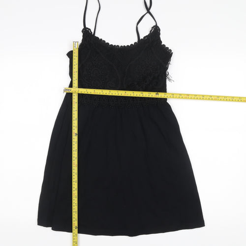 Topshop Women’s Black Size 10 Slip Dress Lace Trim Sleeveless Short