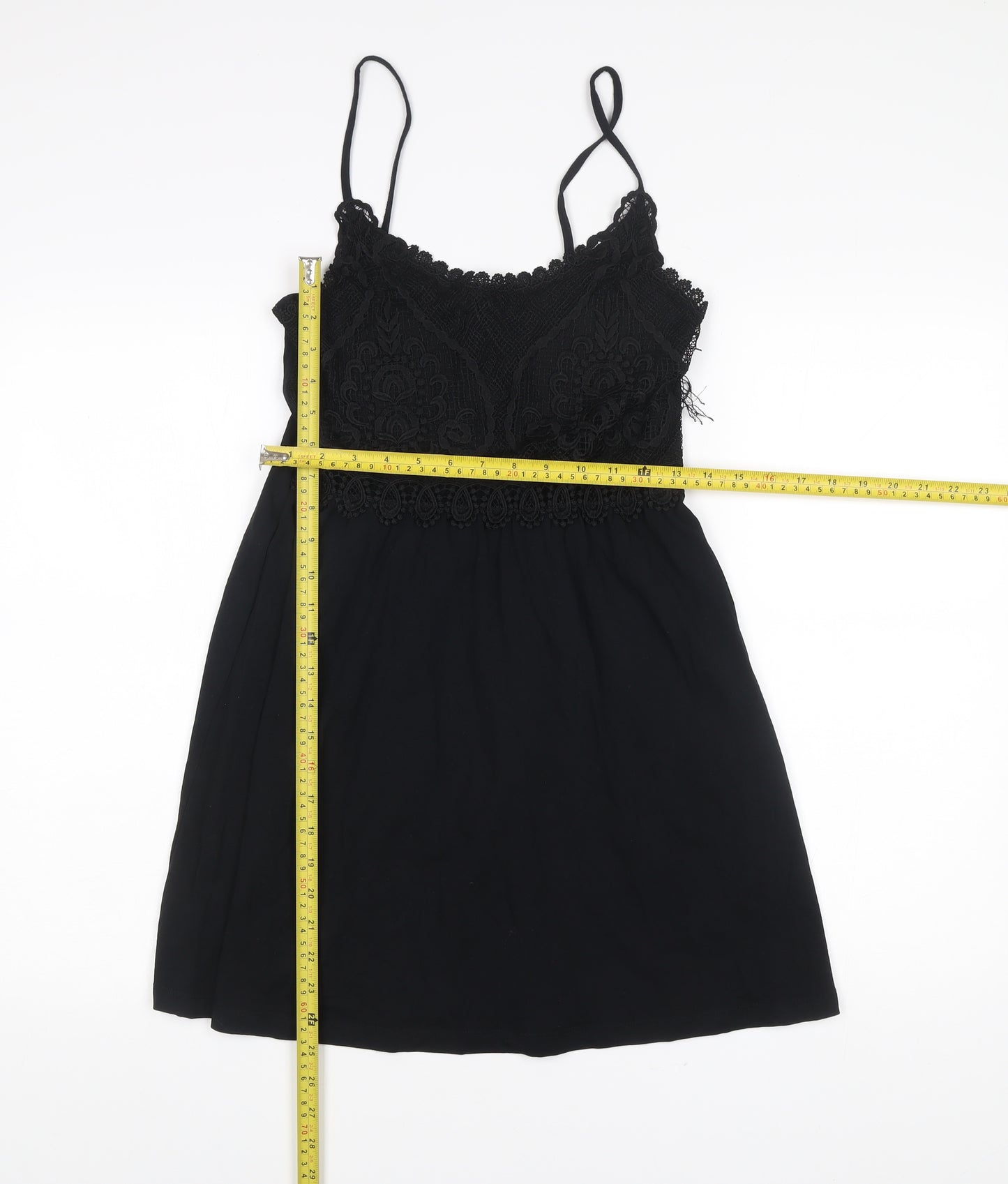 Topshop Women’s Black Size 10 Slip Dress Lace Trim Sleeveless Short