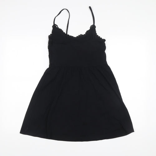 Topshop Women’s Black Size 10 Slip Dress Lace Trim Sleeveless Short