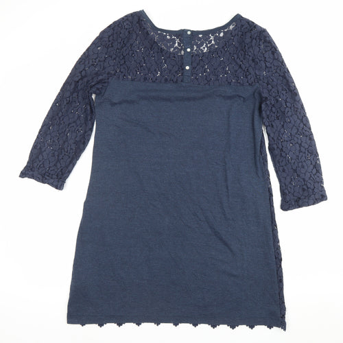 H&M Women’s Blue Lace Shift Dress Size 12 Scoop Neck 3/4 Sleeve