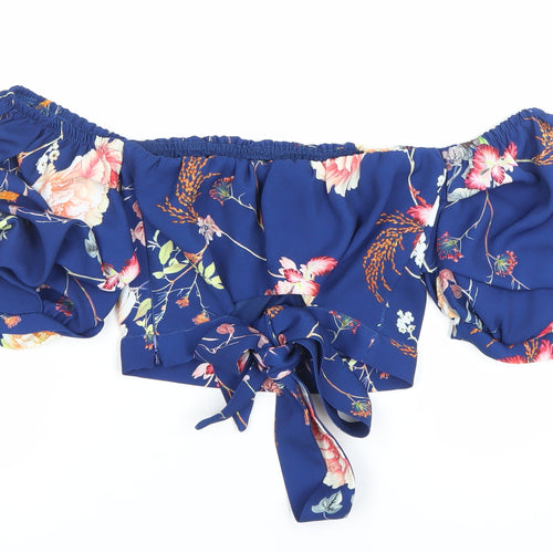 River Island Women’s Blue Floral Off Shoulder Cropped Blouse Size 8
