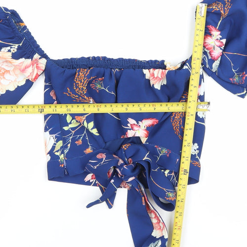 River Island Women’s Blue Floral Off Shoulder Cropped Blouse Size 8