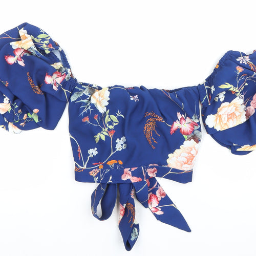 River Island Women’s Blue Floral Off Shoulder Cropped Blouse Size 8