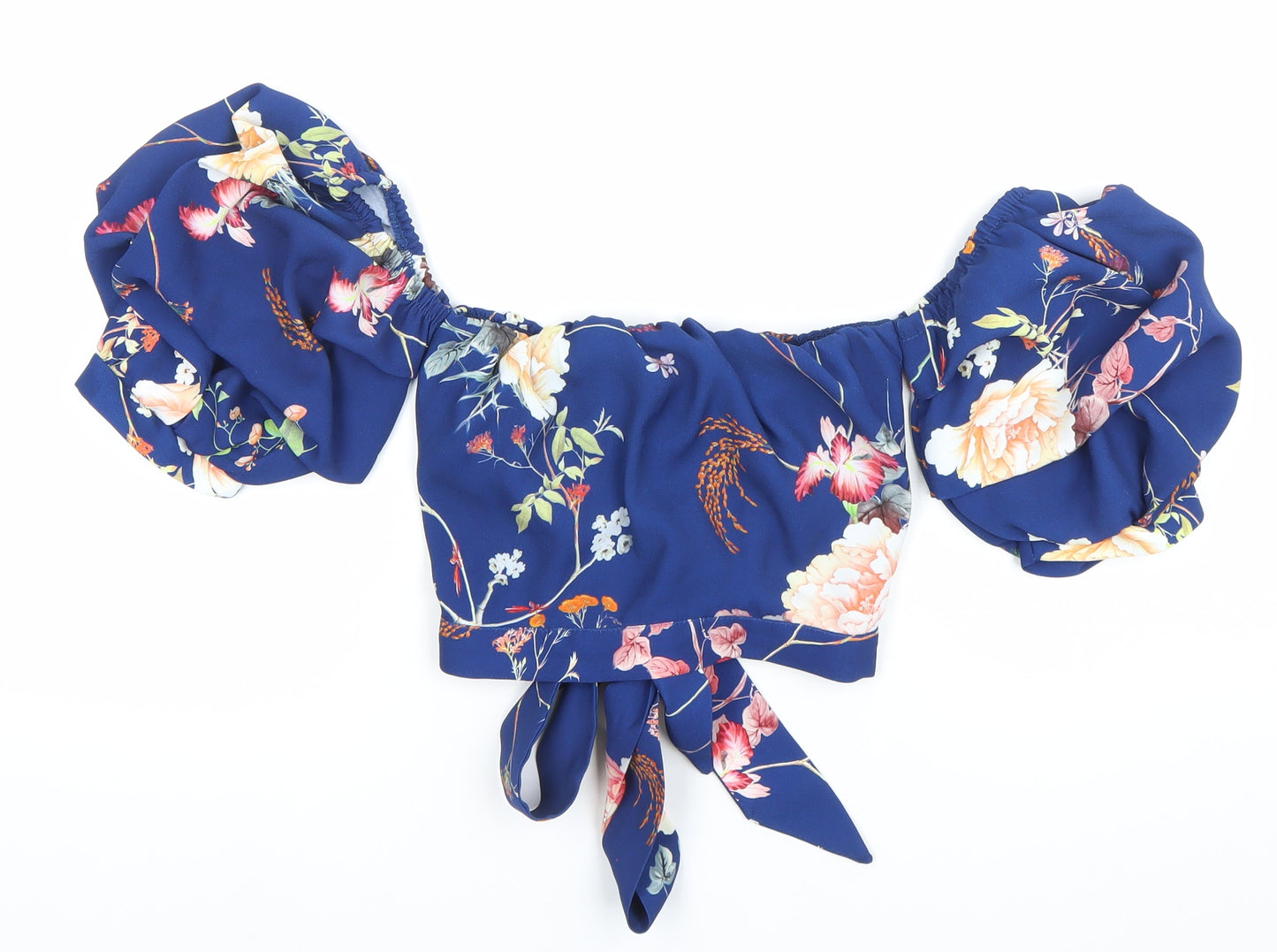 River Island Women’s Blue Floral Off Shoulder Cropped Blouse Size 8