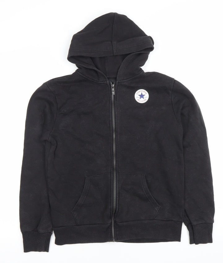 Converse Boys Black Full Zip Hoodie 12-13 Years Logo Fleece Lined