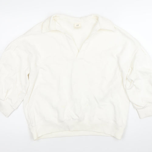 H&M Women’s White Collared Pullover Sweatshirt Size S Cotton