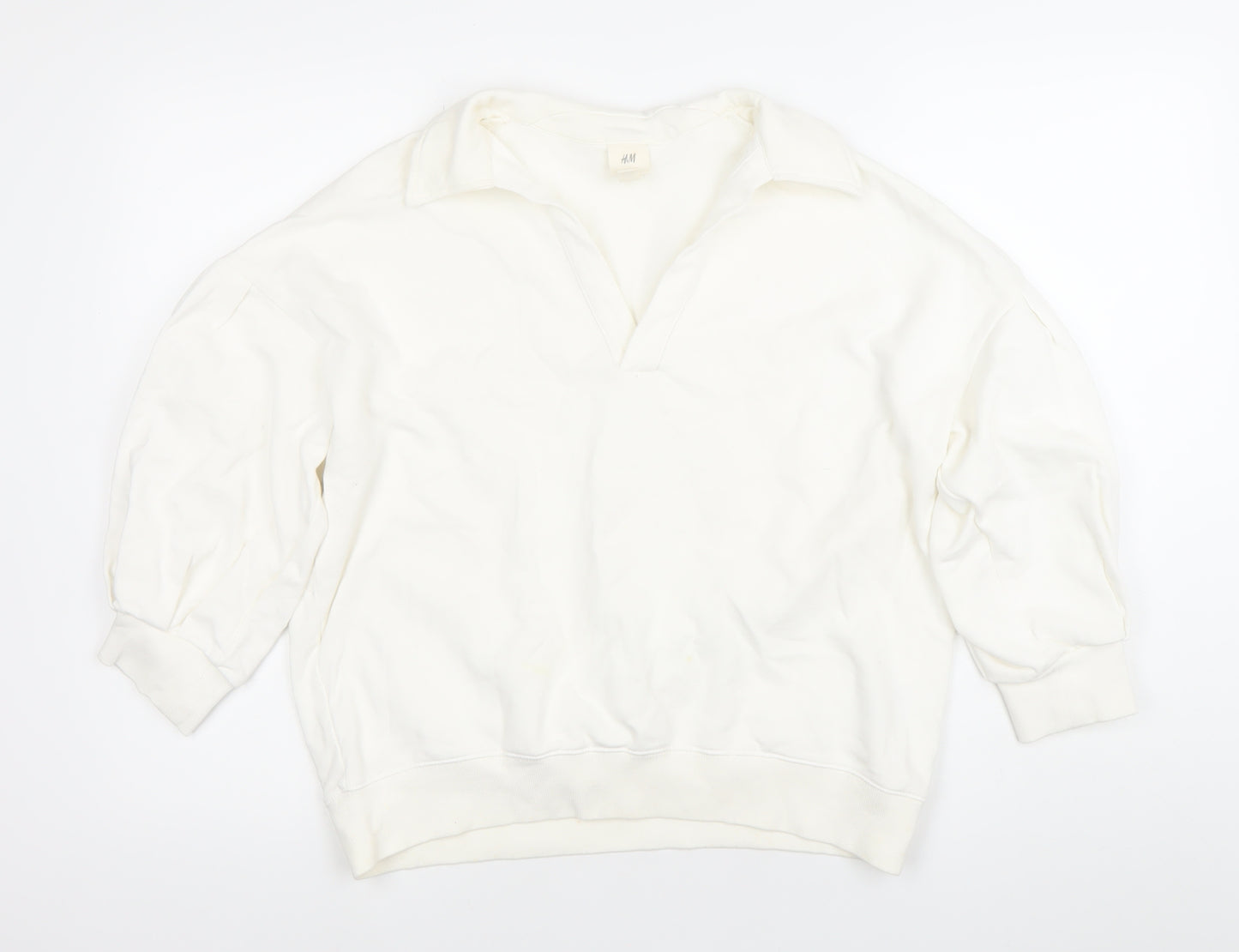 H&M Women’s White Collared Pullover Sweatshirt Size S Cotton