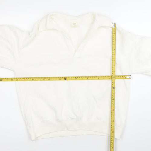 H&M Women’s White Collared Pullover Sweatshirt Size S Cotton