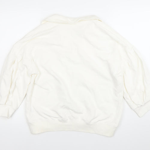 H&M Women’s White Collared Pullover Sweatshirt Size S Cotton