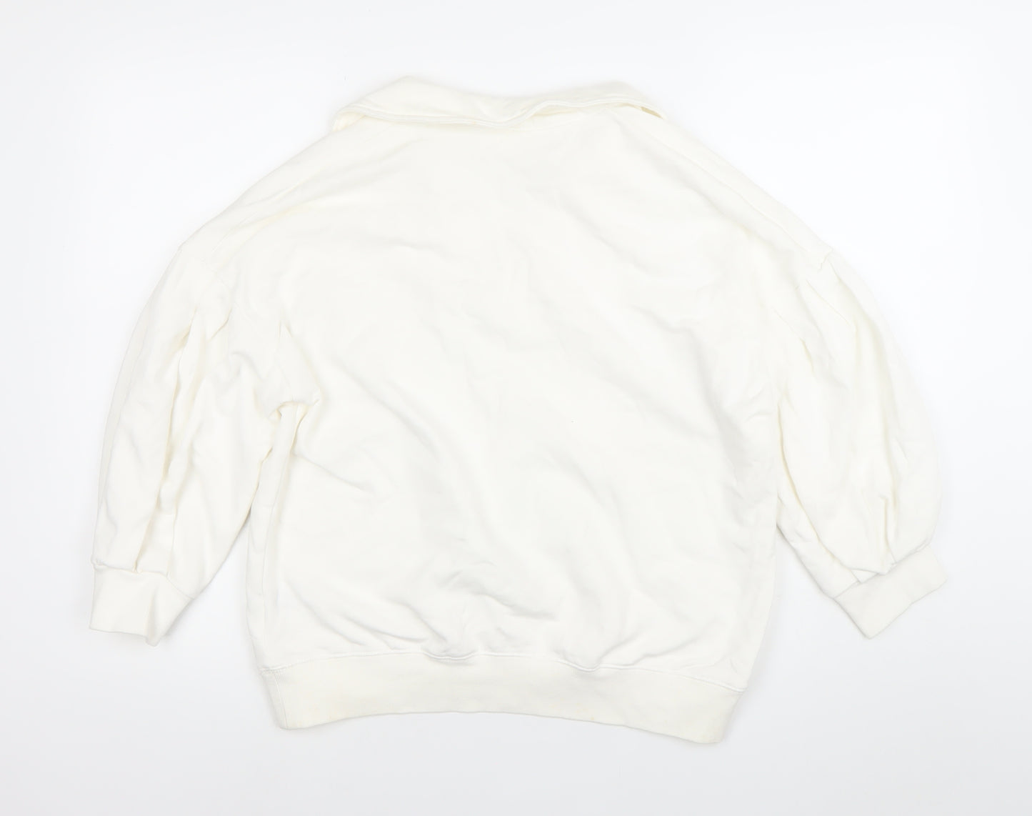 H&M Women’s White Collared Pullover Sweatshirt Size S Cotton