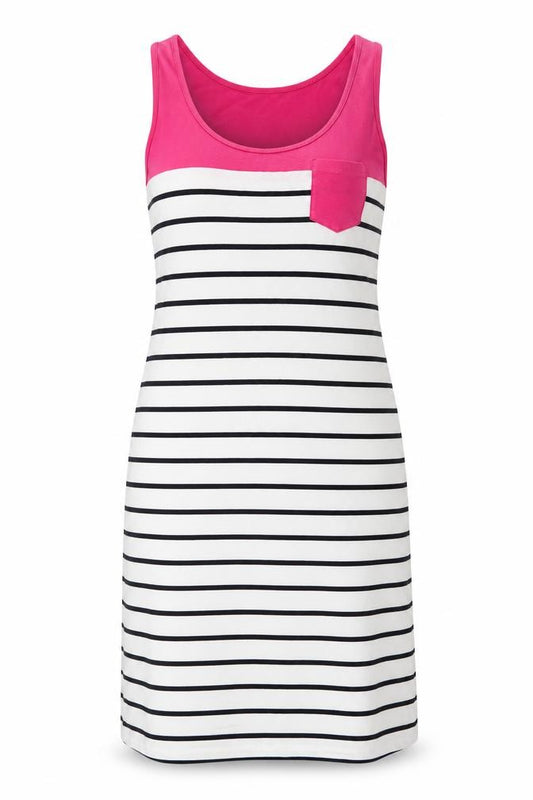 Front view of Crew Clothing Pink White Black Striped Tank Dress, size 6