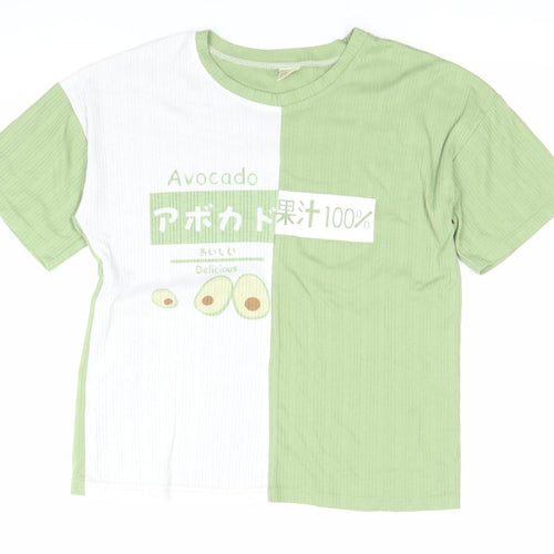 Women’s Green White Avocado Print XL Cotton Short Sleeve T-Shirt