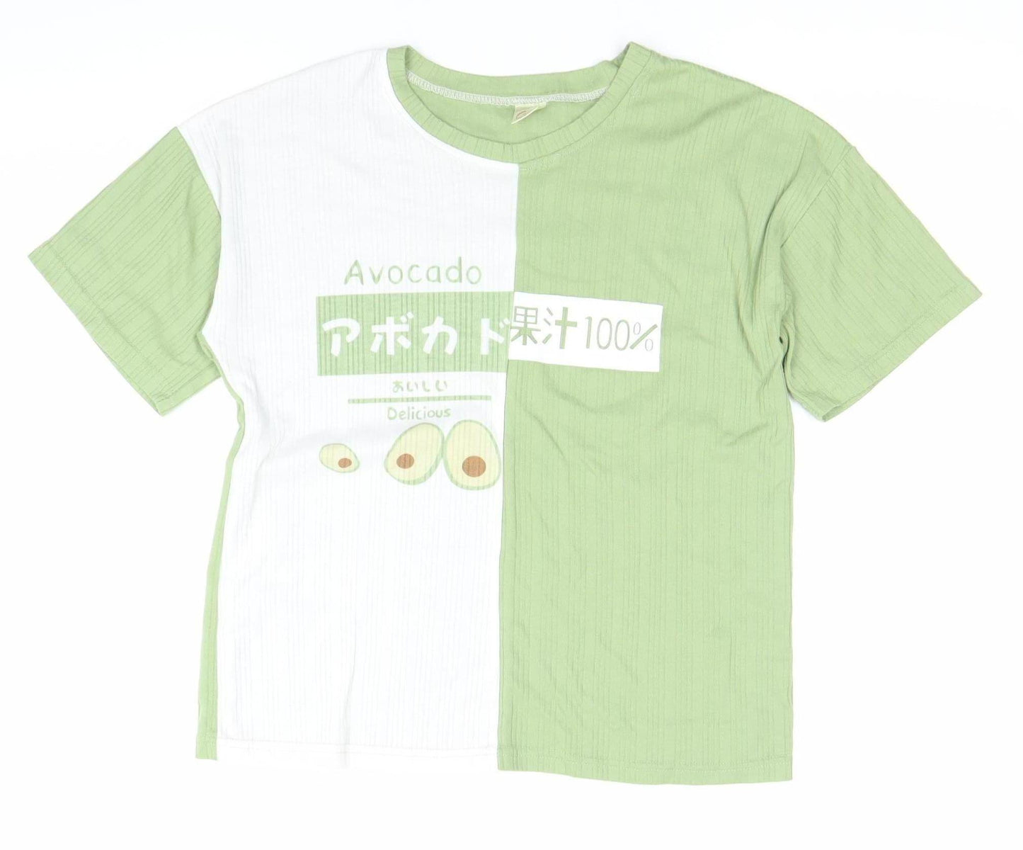 Women’s Green White Avocado Print XL Cotton Short Sleeve T-Shirt