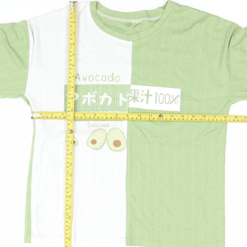 Women’s Green White Avocado Print XL Cotton Short Sleeve T-Shirt