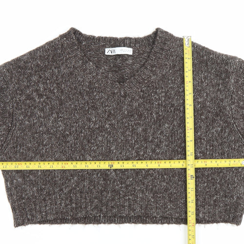 Zara Women’s Brown Chunky Knit V-Neck Jumper Size 8