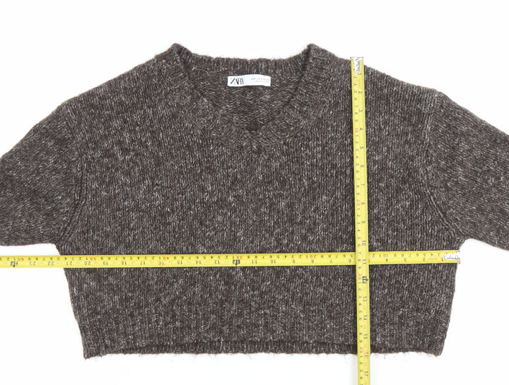 Zara Women’s Brown Chunky Knit V-Neck Jumper Size 8