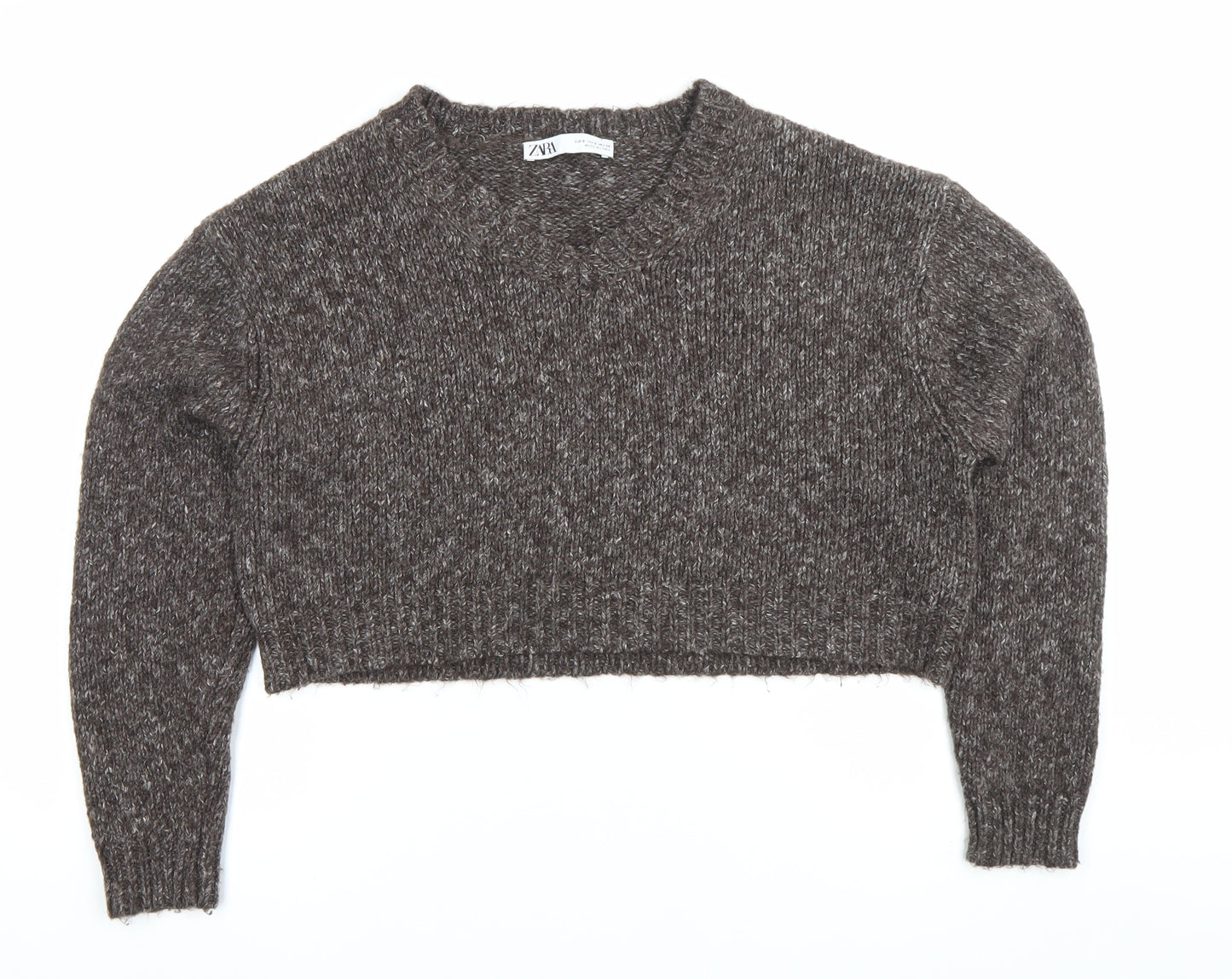 Zara Women’s Brown Chunky Knit V-Neck Jumper Size 8