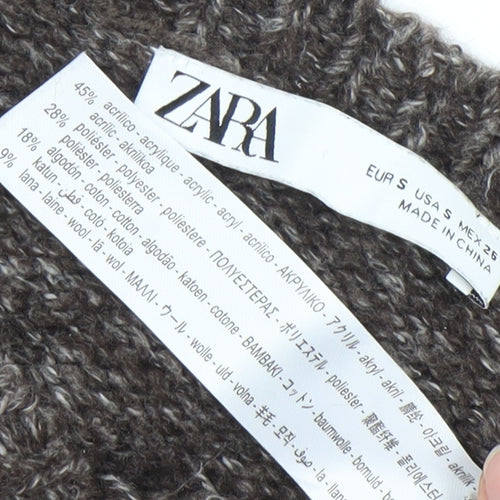 Zara Women’s Brown Chunky Knit V-Neck Jumper Size 8