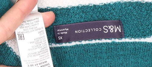 Marks and Spencer Women’s Green Striped Collared Pullover Jumper XS