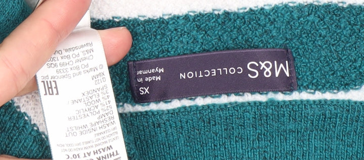 Marks and Spencer Women’s Green Striped Collared Pullover Jumper XS