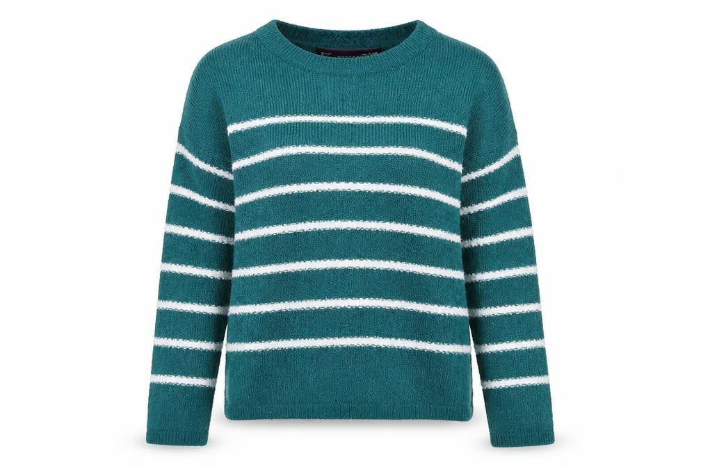 Front view of Marks & Spencer Women’s Green Striped Collared jumper XS