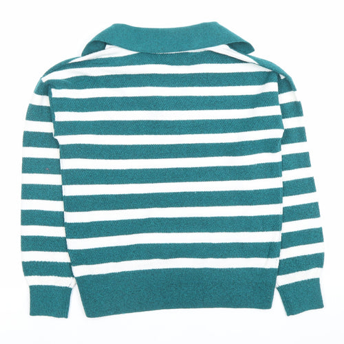Marks and Spencer Women’s Green Striped Collared Pullover Jumper XS