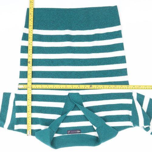 Marks and Spencer Women’s Green Striped Collared Pullover Jumper XS