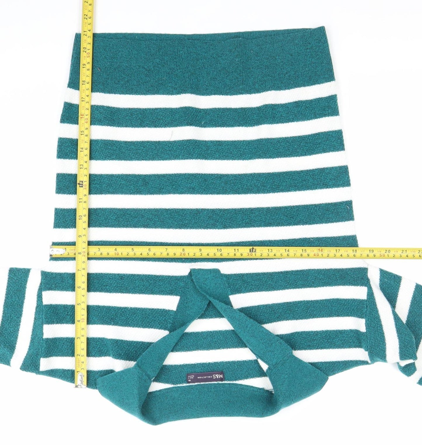 Marks and Spencer Women’s Green Striped Collared Pullover Jumper XS