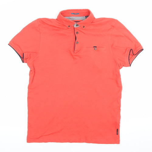 Ted Baker Men’s Red Cotton Polo Shirt Size M Button-Down Collar