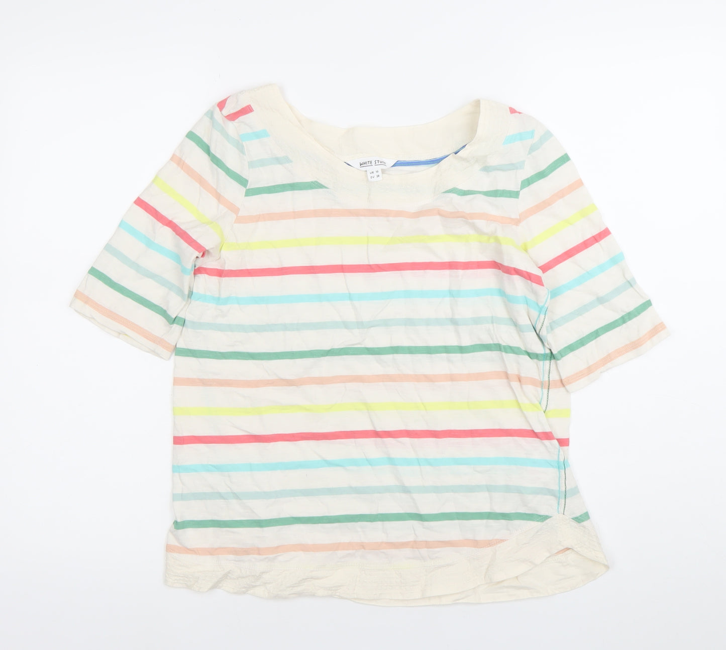 White Stuff Womens Multicoloured Striped Cotton T-Shirt UK 10