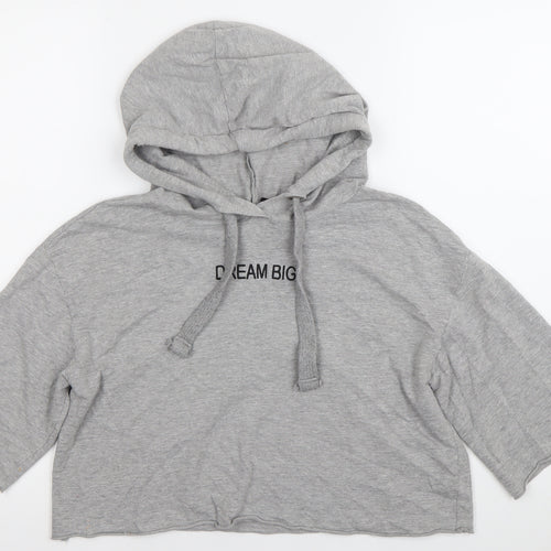 H&M Divided Womens Grey Cropped Hooded T-Shirt XS Casual Relaxed