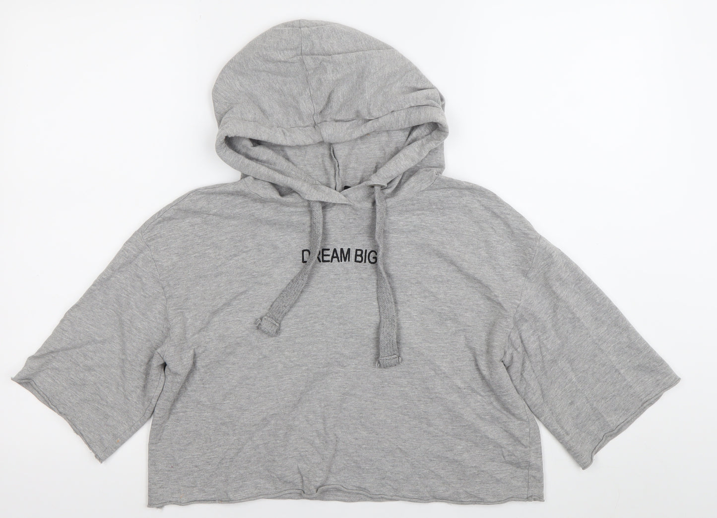 H&M Divided Womens Grey Cropped Hooded T-Shirt XS Casual Relaxed