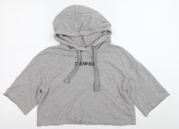 H&M Divided Womens Grey Cropped Hooded T-Shirt XS Casual Relaxed