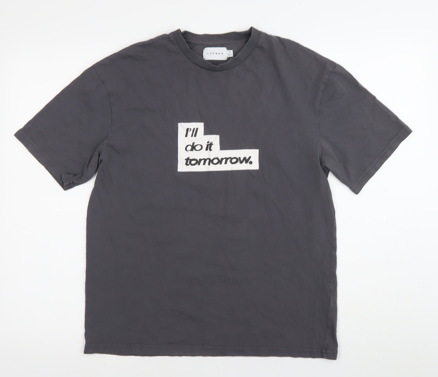 Topman Men’s Grey XS Graphic Crew Neck Short Sleeve T-Shirt
