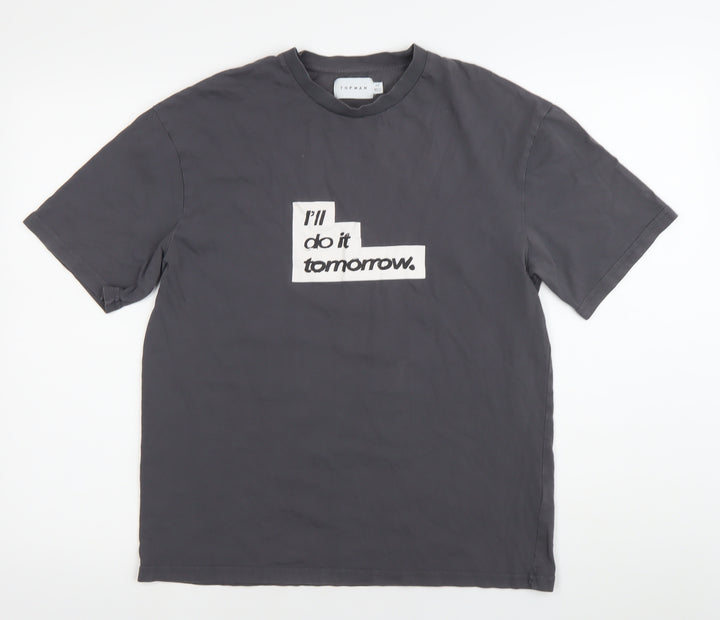 Topman Men’s Grey XS Graphic Crew Neck Short Sleeve T-Shirt