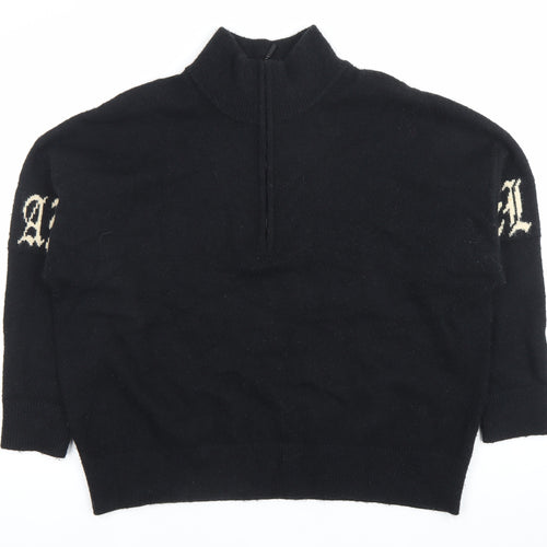 Motel Womens Black Gothic Mock Neck Zip Pullover Jumper Size S