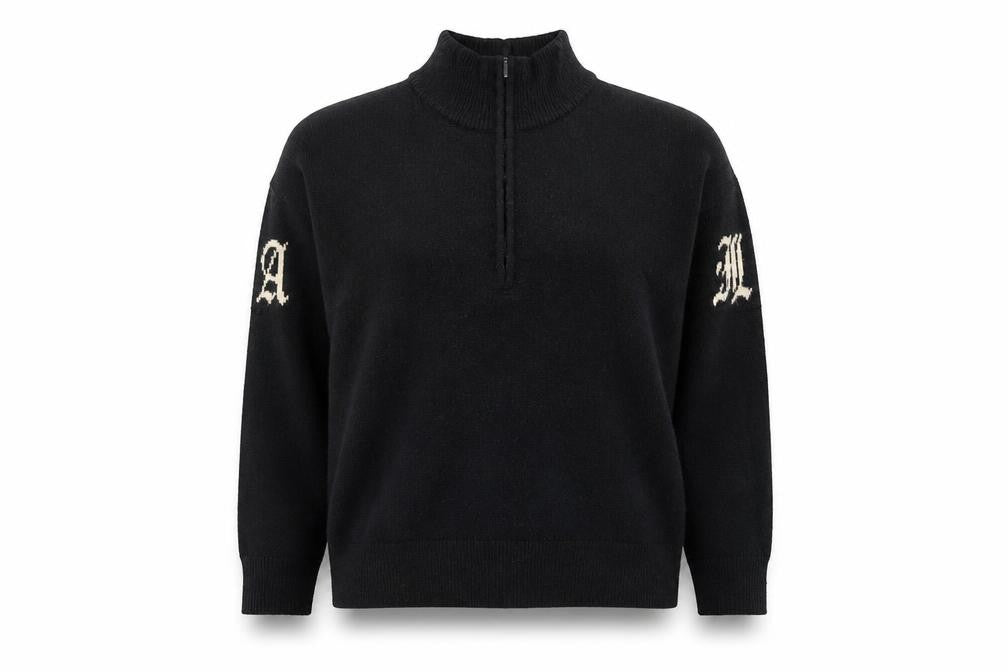 Front view of Motel Rocks women’s black gothic mock neck zip jumper, size S