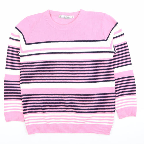 Pure & Natural Womens Pink Striped Pullover Jumper M Long Sleeve Knit