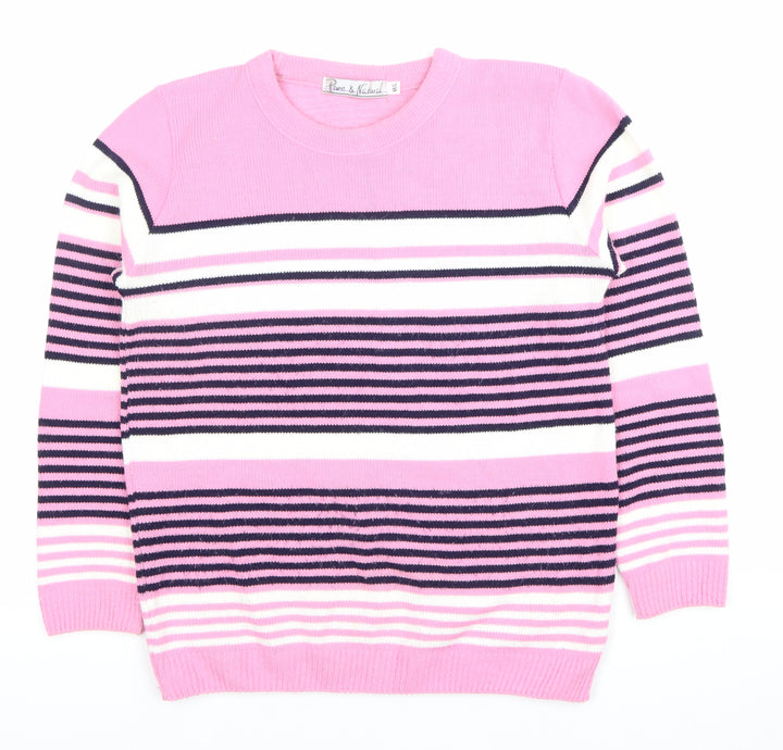 Pure & Natural Womens Pink Striped Pullover Jumper M Long Sleeve Knit