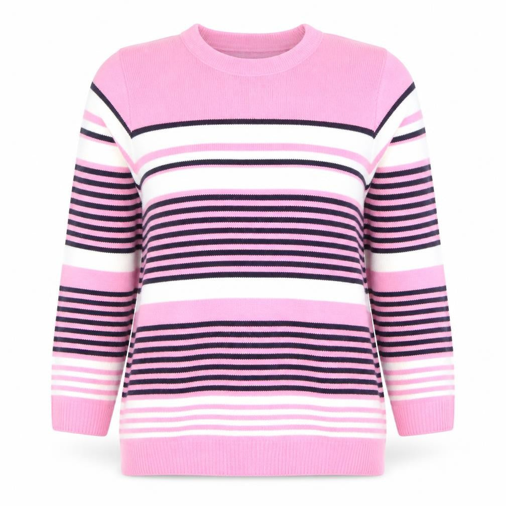 Front view of Pure & Natural women’s pink striped jumper m long sleeve knit