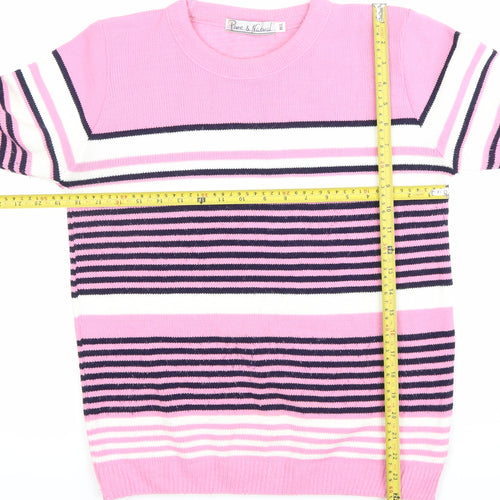 Pure & Natural Womens Pink Striped Pullover Jumper M Long Sleeve Knit