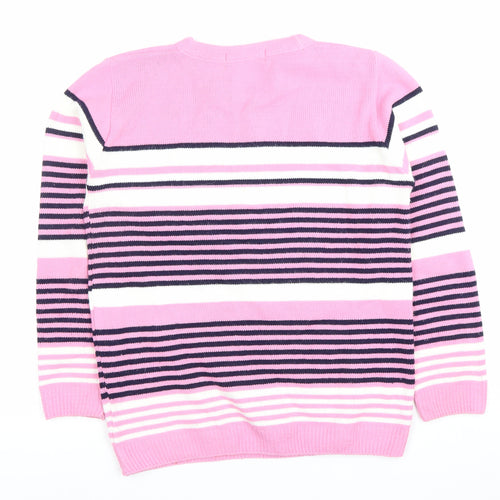 Pure & Natural Womens Pink Striped Pullover Jumper M Long Sleeve Knit