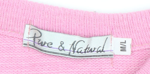 Pure & Natural Womens Pink Striped Pullover Jumper M Long Sleeve Knit
