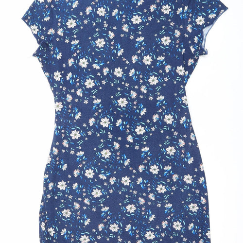 Yumi Women’s Blue Floral Wrap Dress UK 14 L V-Neck Jersey