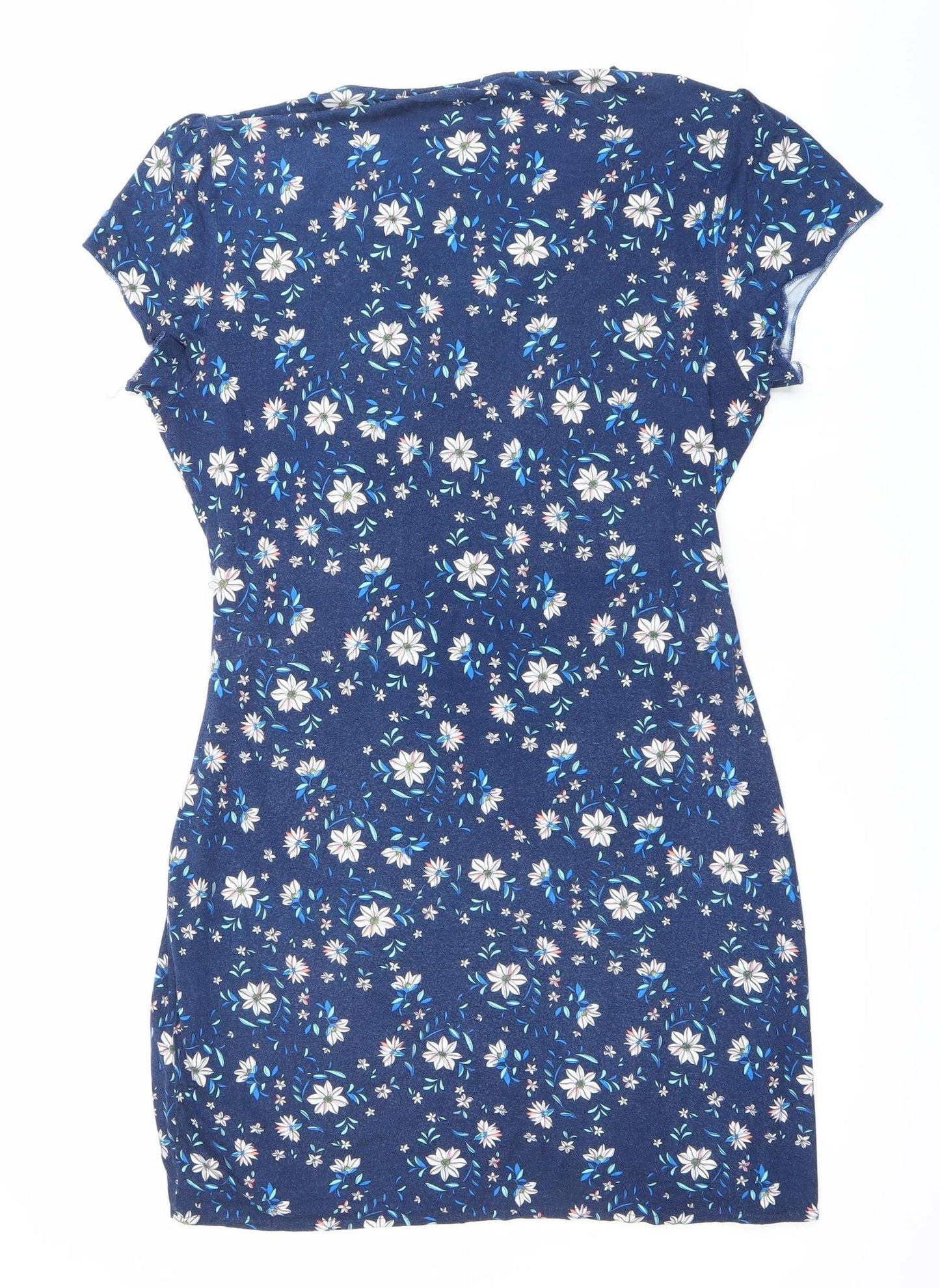 Yumi Women’s Blue Floral Wrap Dress UK 14 L V-Neck Jersey