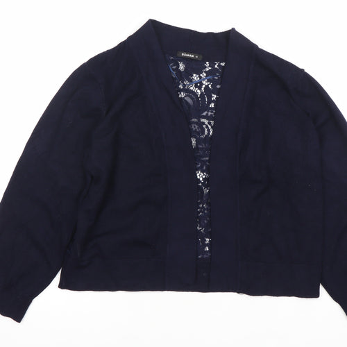 Roman Womens Blue Size 12 Lace Back Long Sleeve Cardigan