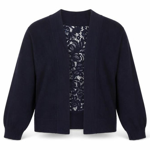 Roman Womens Blue Size 12 Lace Back Long Sleeve Cardigan