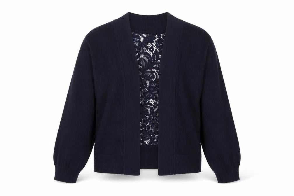 Roman Womens Blue Size 12 Lace Back Long Sleeve Cardigan